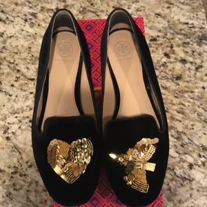 Tory Butch Velvet Flats with Gold Sequins